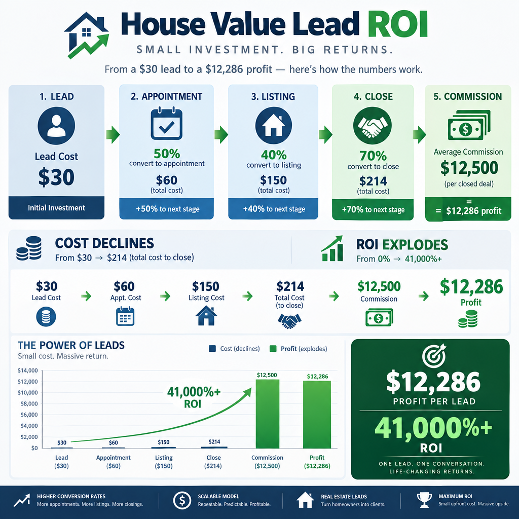 ROI example showing value lead conversion to deal and commission