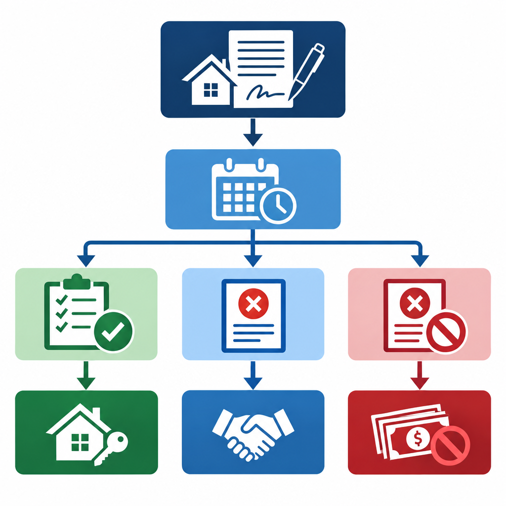 Flowchart showing contingency protection workflow with three outcome paths